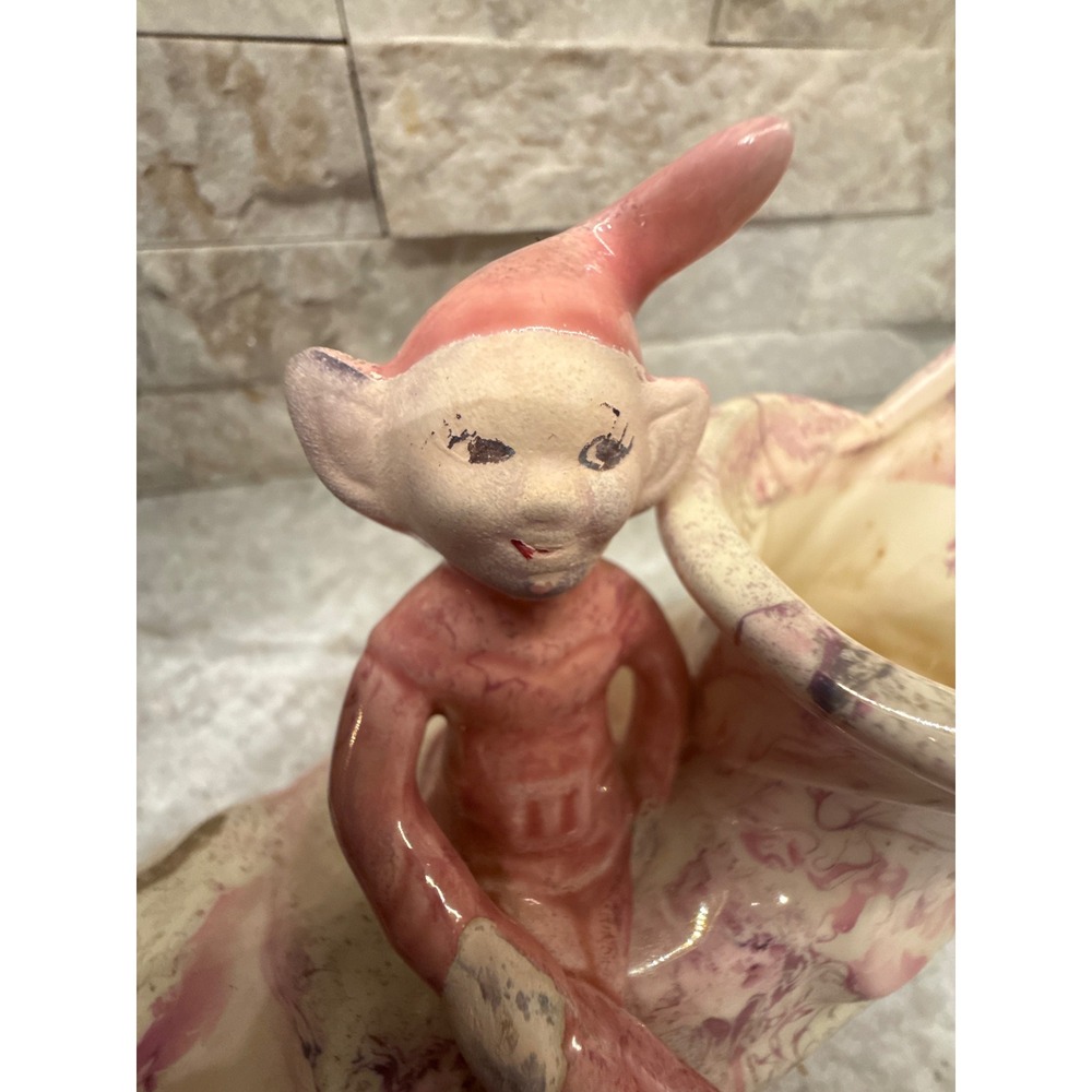 Treasure Craft Pixie Elf on Shoe Planter Pink Purple Marbled Ceramic Vintage - Picture 3 of 12